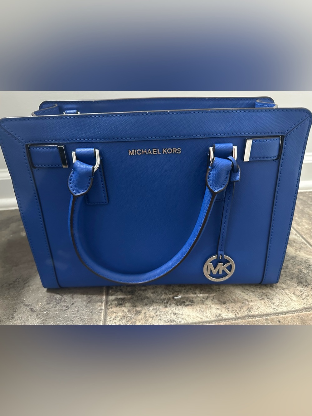 Michael Kors Royal Blue Saffiano Satchel with MK Charm
